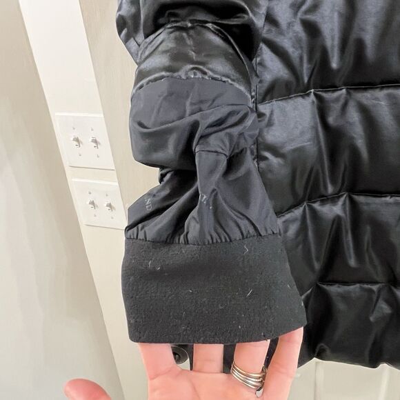 Lands' End Women M 10-12 Black Satin Down Puffer Jacket Knee Length Full Zip EUC - Picture 14 of 16